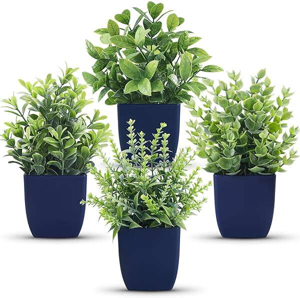 Der Rose 4 Pack Small Fake Plants Artificial Plants Indoor Office Desk Accessories for Aesthetic Room Decor Blue Bathroom Decor - Image 1