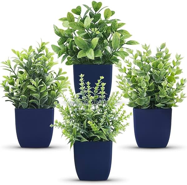 Der Rose 4 Pack Small Fake Plants Artificial Plants Indoor Office Desk Accessories for Aesthetic Room Decor Blue Bathroom Decor - Product Image