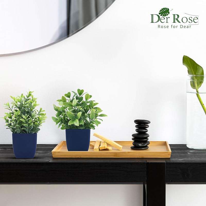 Der Rose 4 Pack Small Fake Plants Artificial Plants Indoor Office Desk Accessories for Aesthetic Room Decor Blue Bathroom Decor - Image 2