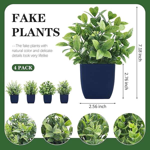 Der Rose 4 Pack Small Fake Plants Artificial Plants Indoor Office Desk Accessories for Aesthetic Room Decor Blue Bathroom Decor - Image 3