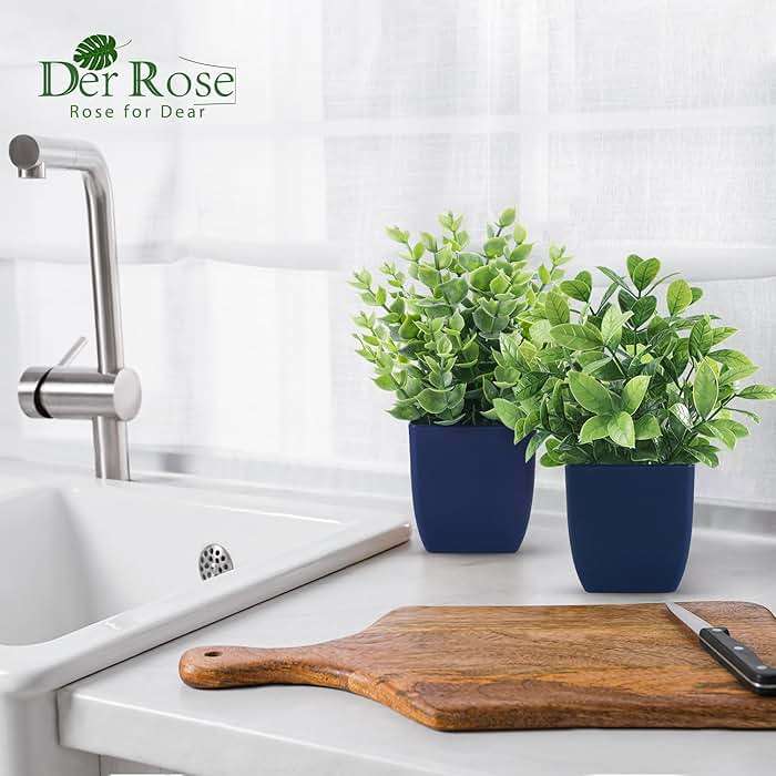 Der Rose 4 Pack Small Fake Plants Artificial Plants Indoor Office Desk Accessories for Aesthetic Room Decor Blue Bathroom Decor - Image 5