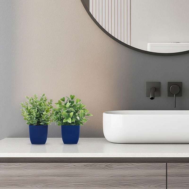 Der Rose 4 Pack Small Fake Plants Artificial Plants Indoor Office Desk Accessories for Aesthetic Room Decor Blue Bathroom Decor - Image 6