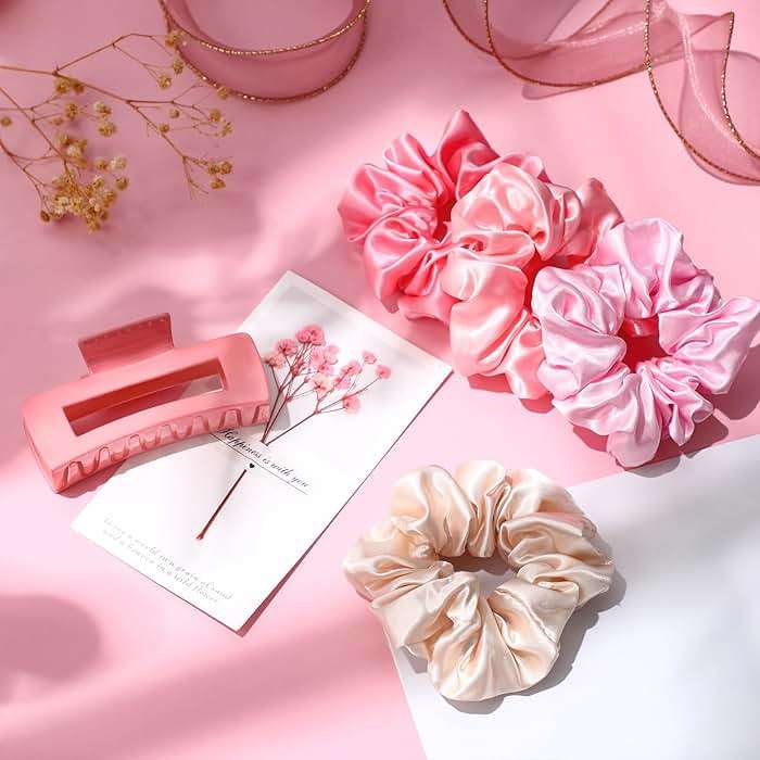 Sawysine 12 Pcs Hair Care Gift Basket for Women Pink Hair Spa Kit Include Microfiber Drying Towel Silk Bonnet Headband Brush for Birthday Wedding Gifts - Image 4