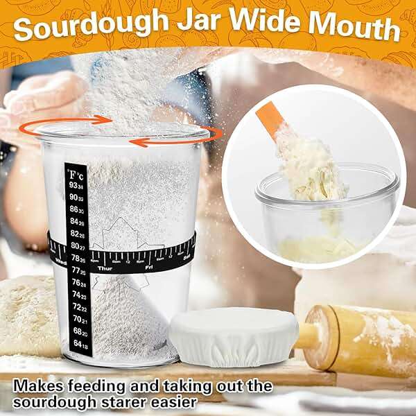 POLYHNIA Sourdough Starter Jar, Sourdough Jar Wide Mouth, Sourdough Starter Kit, Sourdough Starter Jars Glass Easy Fermentation, Reusable 27 oz Sourdough Bread Baking Supplies for Bakery Lover - Image 2