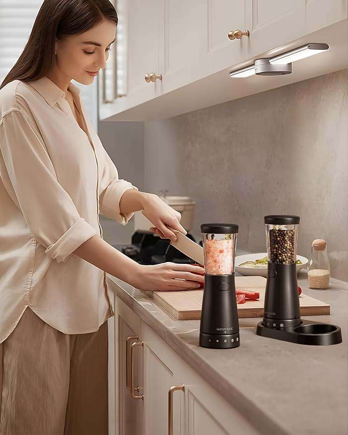 Electric Salt and Pepper Grinder Set with 4.5oz Large Capacity, Stainless Steel Rechargeable Salt and Pepper Grinder with 1.8" Wide Mouth, Storage Base,Adjustable Coarseness, and One-Hand Operation - Image 7