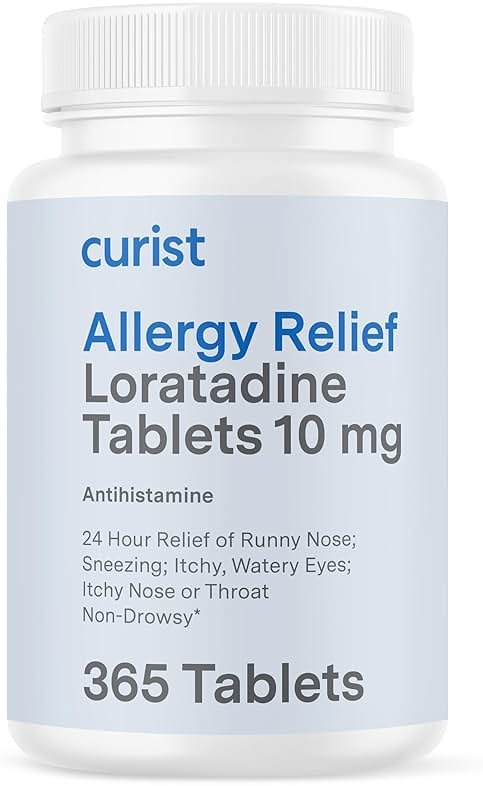 Curist Loratadine 10mg 365 Count - All Day Non Drowsy Allergy Medicine - 24 Hour Antihistamine Tablets for Runny Nose, Itchy Eyes, & Sneezing - Indoor & Outdoor Allergy Medicine for Adults - Product Image