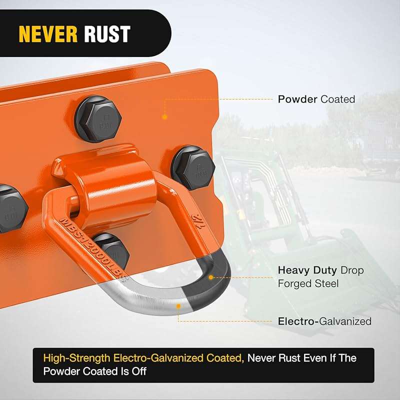 Nilight 2Pcs 1/2" D Rings for Trailers Heavy Duty Trailer Tie Down Rings, Incl. Mounting Hardware, Forged Steel Bolt-On Grab with Back Plates Compatible with Tractor RV UTV Truck, Max 12000Lbs, Orange - Image 6