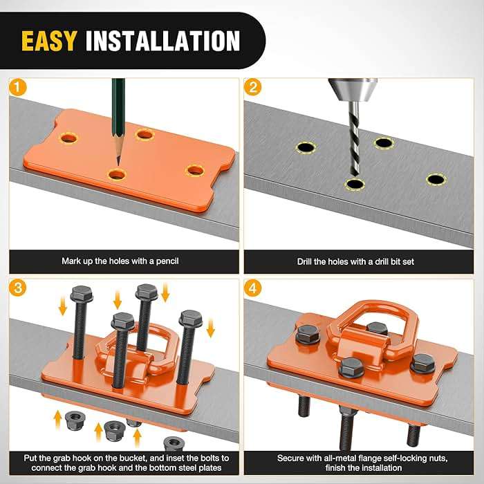 Nilight 2Pcs 1/2" D Rings for Trailers Heavy Duty Trailer Tie Down Rings, Incl. Mounting Hardware, Forged Steel Bolt-On Grab with Back Plates Compatible with Tractor RV UTV Truck, Max 12000Lbs, Orange - Image 7