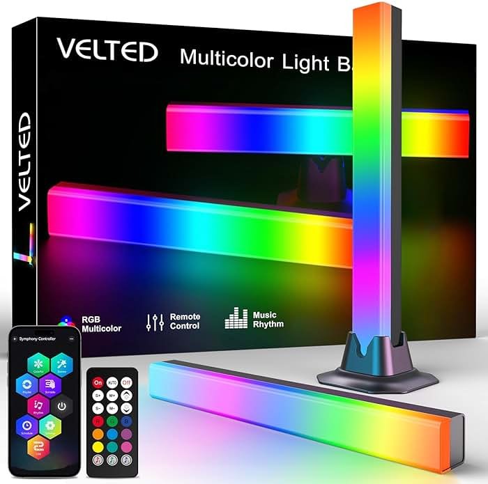 velted RGB Light Bar, Smart Music Sync RGB IC LED Lights Bars, USB Powered Ambient Lighting, Remote Control Color Changing Gaming TV Backlight, for PC Room Monitor Desk - Product Image
