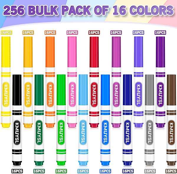 KMUYSL Washable Markers Bulk, Assorted Colors - Broad Line Conical Tip Coloring Markers for Kids, School Art Supplies & Back to School Supplies, Teacher Classroom Must Haves (16 Colors, 256 Pcs) - Image 6