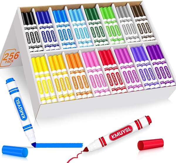 KMUYSL Washable Markers Bulk, Assorted Colors - Broad Line Conical Tip Coloring Markers for Kids, School Art Supplies & Back to School Supplies, Teacher Classroom Must Haves (16 Colors, 256 Pcs) - Image 7