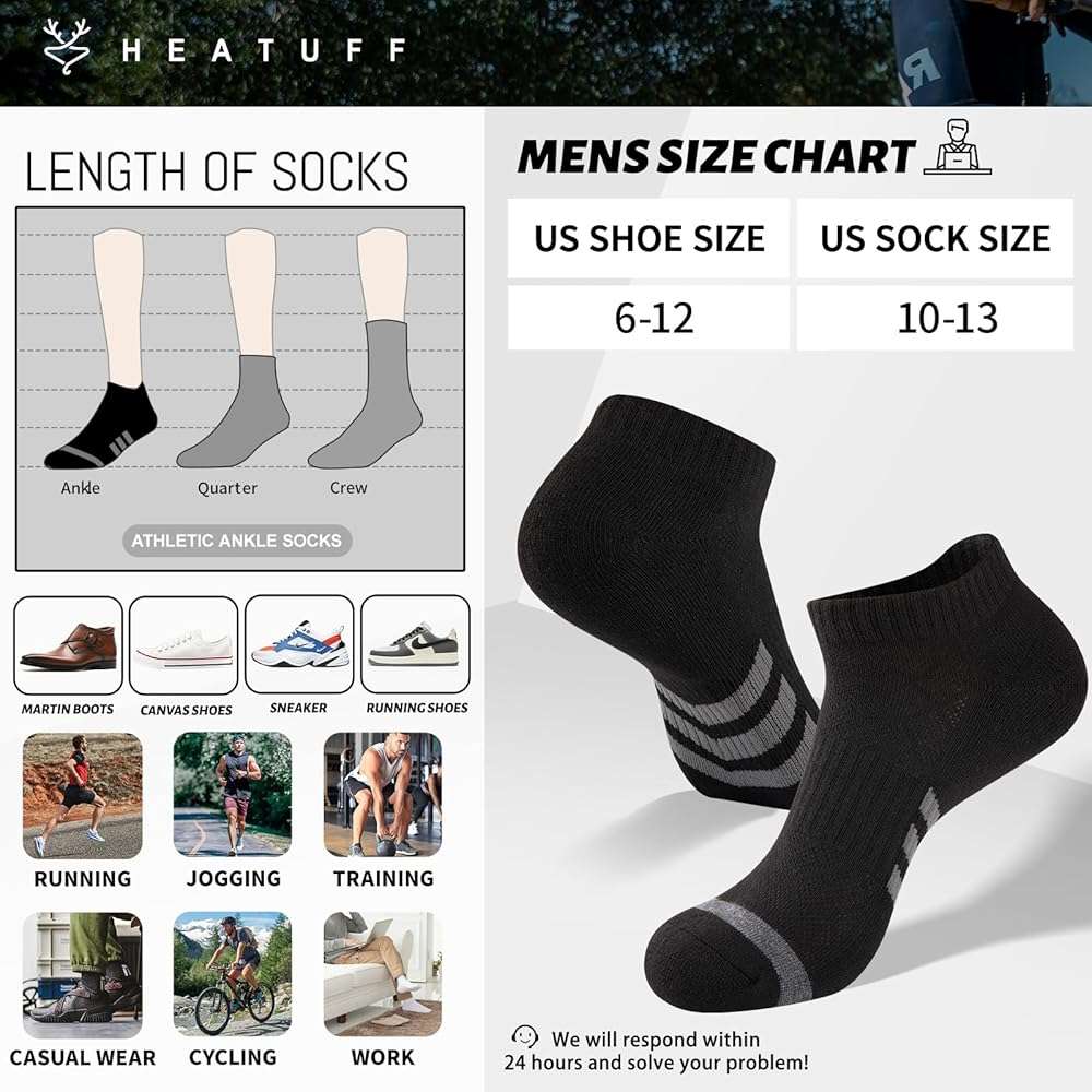 Heatuff 12 Pairs Men's Cushion Ankle Socks Athletic Running Low Cut Breathable Comfort Casual Socks - Image 6