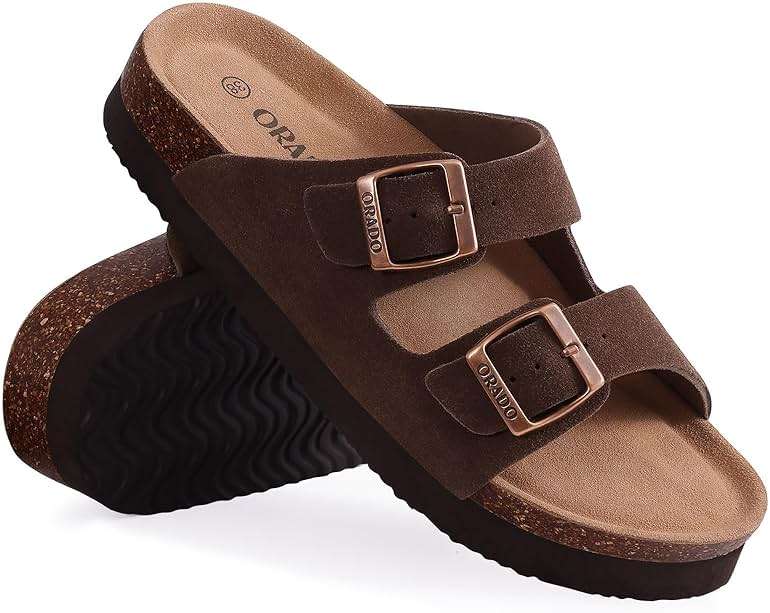 ORADO Platform Suede Sandals for Women Soft Cork Footbed Summer Slides with Adjustable Buckle - Image 4