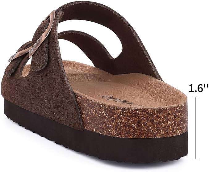ORADO Platform Suede Sandals for Women Soft Cork Footbed Summer Slides with Adjustable Buckle - Image 5