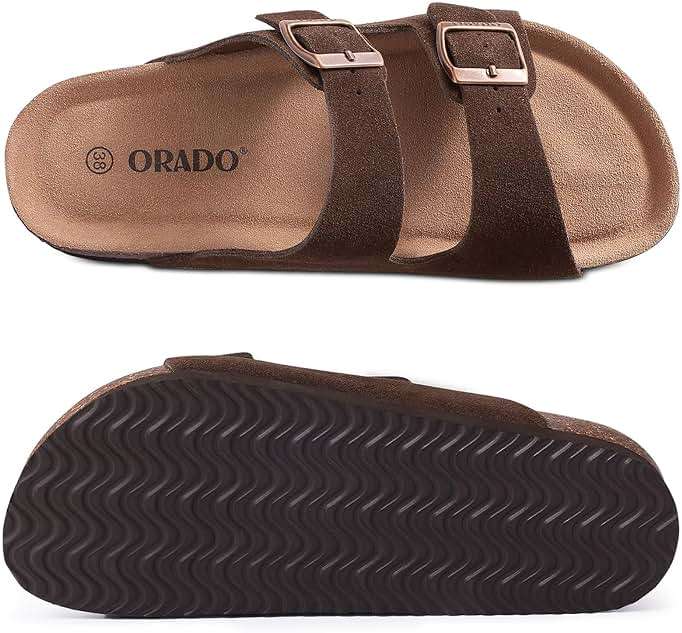 ORADO Platform Suede Sandals for Women Soft Cork Footbed Summer Slides with Adjustable Buckle - Image 7