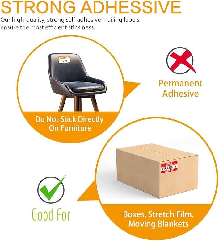 300 Count 3.5 x 2 Large Home Moving Packing Box Labels for 3-4 Bedroom House with Writable Notes Areas, 6 Color Coded Moving Labels for Boxes + Fragile Moving Stickers - Image 5