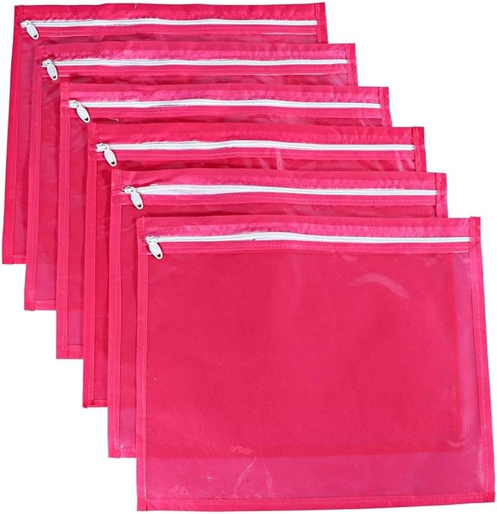 KRUM Single Saree Cover/Suit Packing 24 Piece One side Transparent Cloth Packing Bag Organizer for Wardrobe Storage or Wedding Gifting ., Pink, 37 cm x 2 cm x 43 cm, Travel Accessories - Product Image