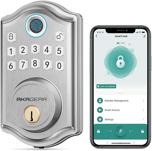 AkaGear Keyless Entry Door Lock with Fingerprint - Electronic Keypad Deadbolt, Smart Locks for Front Door, Auto-Lock & One Touch Locking with Bluetooth, Password Code, APP Control, Satin Nickel - Image 1