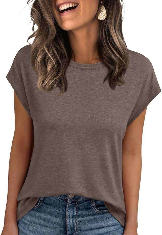 AUTOMET Womens Cap Sleeve Shirts Summer Soft Business Casual Tops for Work Tees - Image 1