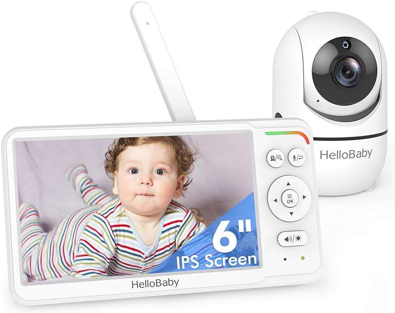 HelloBaby Baby Monitor 6" World First IPS Screen 30H Battery, Secure No WiFi, Pan Tilt Video Camera with Night Vision, VOX, 2-Way Talk, 1000ft, Portable Video Audio Monitor Ideal for Mom, Elderly, Pet - Image 1