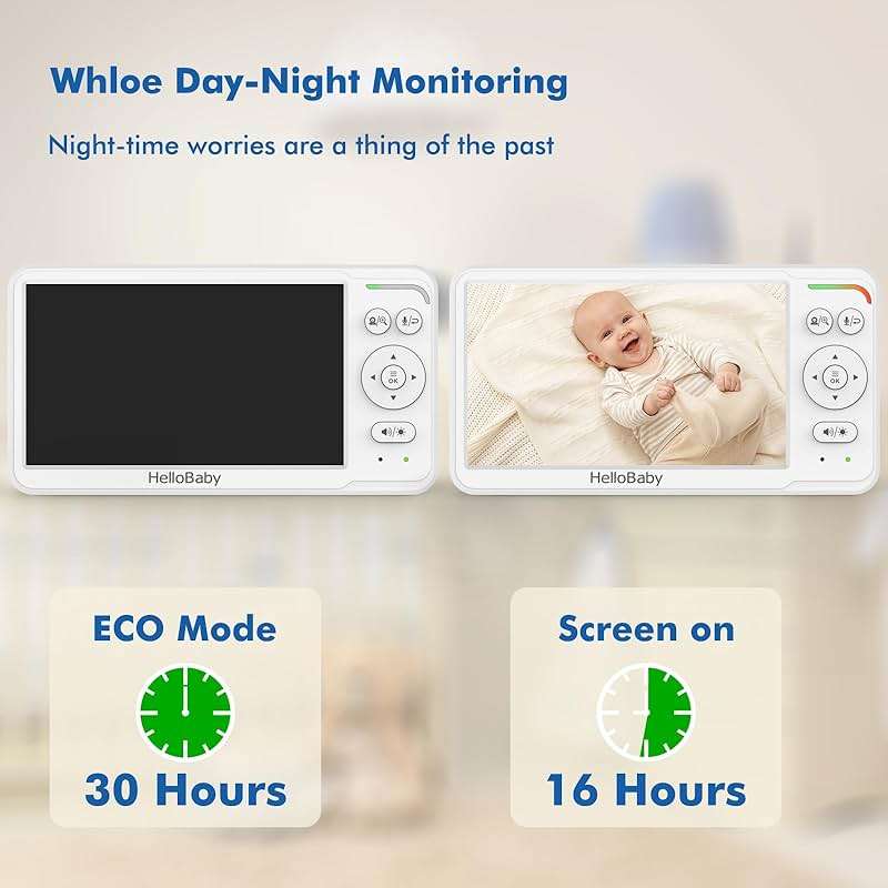 HelloBaby Baby Monitor 6" World First IPS Screen 30H Battery, Secure No WiFi, Pan Tilt Video Camera with Night Vision, VOX, 2-Way Talk, 1000ft, Portable Video Audio Monitor Ideal for Mom, Elderly, Pet - Image 4