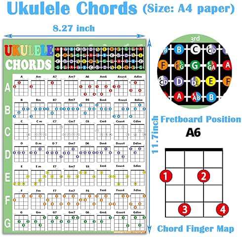 JUNLEGO Ukulele Beginner's Kit: Chord Chart, Fretboard Stickers, Picks - Black and White Vinyl, Ukulele Accessory - Image 2