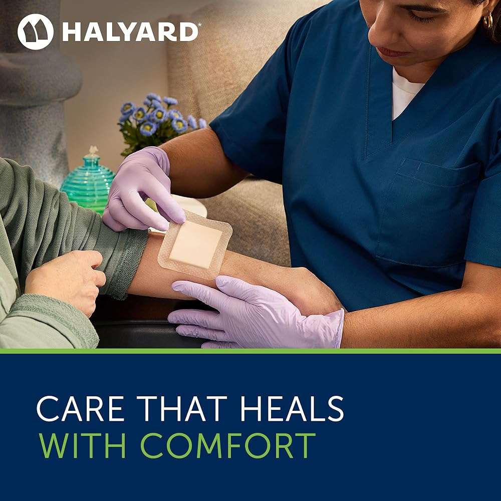 HALYARD Multi-Layer Bordered Silicone Foam Wound Dressing, Gentle Adhesive Superabsorbent Core Conformable & Breathable Water Resistant Protective Film Backing, 3 Inch x 3 Inch (Box of 10) - Image 6