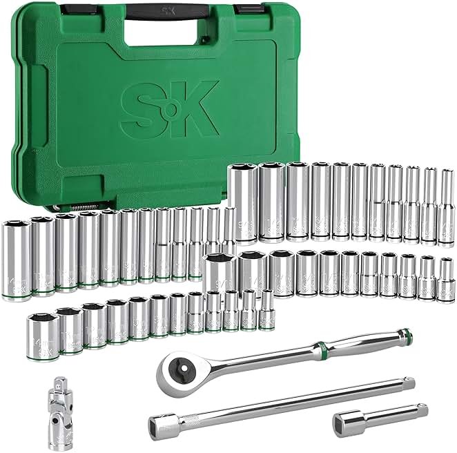 SK 1/4" Drive Socket Set with 216-P Quick-Release Ratchet, 50-Piece, SAE & Metric, SuperKrome Finish, Premium CR-V Construction, with Storage Suitcase - Product Image
