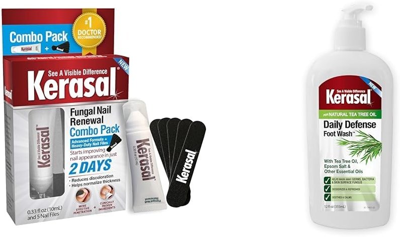 Kerasal Nail Renewal and Nail File Combo Pack, Restores Appearance of Discolored or Damaged Nails & Daily Defense Foot Wash Daily Cleanser for Feet, 12 Ounce - Product Image