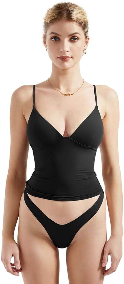 SUUKSESS Women Sexy Deep V Neck Sleeveless Fitted Basic Tops Y2K Tank Top Cami - Image 1