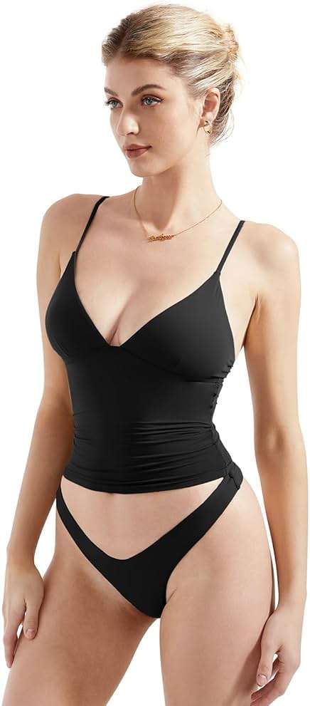 SUUKSESS Women Sexy Deep V Neck Sleeveless Fitted Basic Tops Y2K Tank Top Cami - Image 2