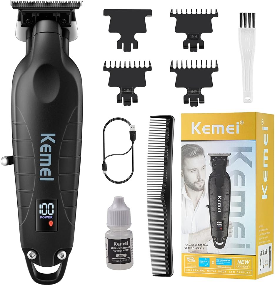 KEMEI 2293 Professional Hair/Beard Trimmer for Men Zero Gapped Hair Clippers for Barber with T Blade, Cordless Rechargeable - Product Image