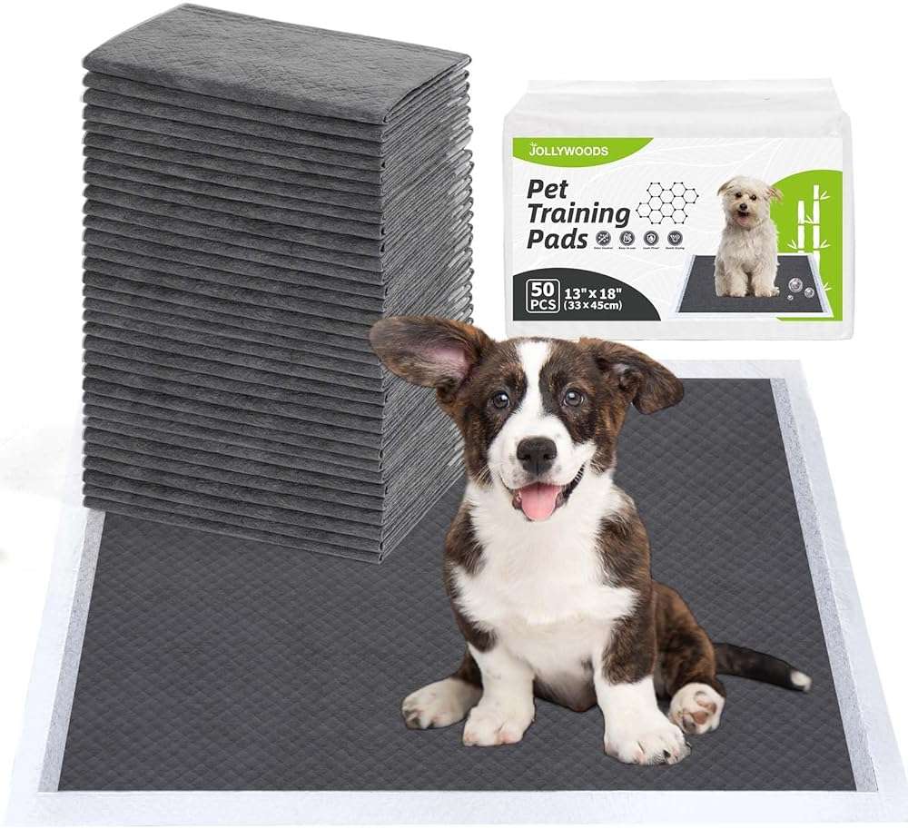 Jollywoods Disposable Dog Pee Pads, 13" x 18", 50 Counts | Odor-Control Bamboo Charcoal Fiber, Super Absorbent & Leak Proof Pet Training Pads, Quick Dry, For Dogs, Cats and Rabbits - Image 1