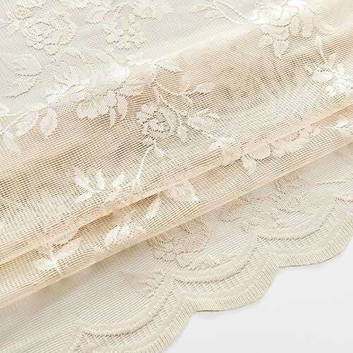 SEEKRIGHT Beige Lace Curtains 84 Inches Long Victorian Floral Sheer Curtains for Living Room Bedroom Decor Drapes Rod Pocket Light Filtering French Window Curtains 2 Panels Set for Dining Room, 52x84 - Image 7
