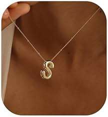 Ewrkbrㅤ Initial Necklaces for Women, 14k Gold Plated Bubble Letter Necklace Chunky Gold Necklace Dainty Charm Initial Necklaces for Women Trendy Custom Preppy Stocking Stuff Necklace Christmas Gifts - Image 1
