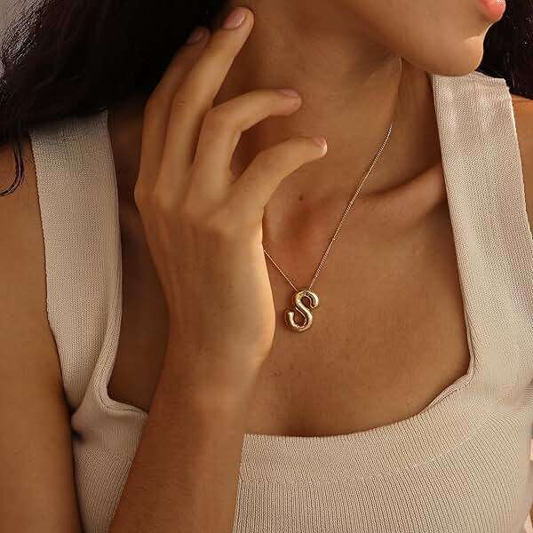 Ewrkbrㅤ Initial Necklaces for Women, 14k Gold Plated Bubble Letter Necklace Chunky Gold Necklace Dainty Charm Initial Necklaces for Women Trendy Custom Preppy Stocking Stuff Necklace Christmas Gifts - Image 3