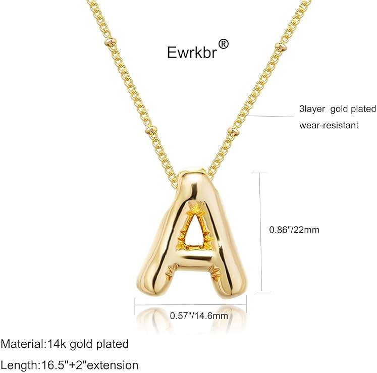 Ewrkbrㅤ Initial Necklaces for Women, 14k Gold Plated Bubble Letter Necklace Chunky Gold Necklace Dainty Charm Initial Necklaces for Women Trendy Custom Preppy Stocking Stuff Necklace Christmas Gifts - Image 4