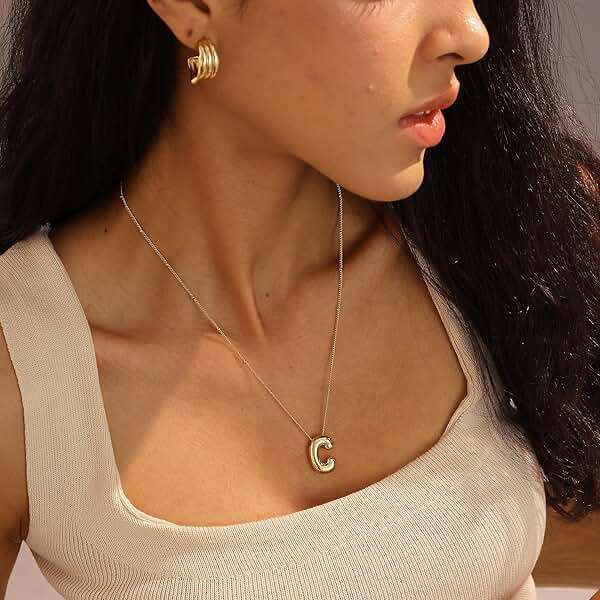 Ewrkbrㅤ Initial Necklaces for Women, 14k Gold Plated Bubble Letter Necklace Chunky Gold Necklace Dainty Charm Initial Necklaces for Women Trendy Custom Preppy Stocking Stuff Necklace Christmas Gifts - Image 5