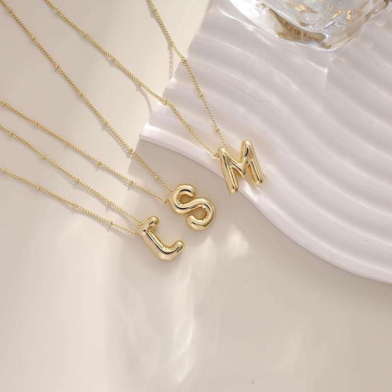 Ewrkbrㅤ Initial Necklaces for Women, 14k Gold Plated Bubble Letter Necklace Chunky Gold Necklace Dainty Charm Initial Necklaces for Women Trendy Custom Preppy Stocking Stuff Necklace Christmas Gifts - Image 6