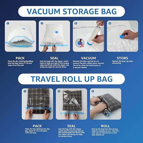 12 Jumbo Compression Storage Bags, Vacuum Storage Bags, Space Saver Bags for Comforters, Blankets, Bedding, Pillows and Clothes Storage, Hand Pump Included - Image 6