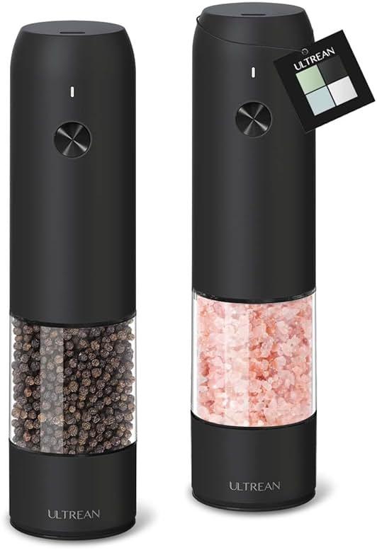 Ultrean Pepper Grinder, Rechargeable Salt and Pepper Grinder with 6 Adjustable Coarseness, LED Light, Automatic Grinder for Kitchen, Home and Kitchen Appliances Birthday Gifts for Women, Black by Ultrean - Shop at Bazar