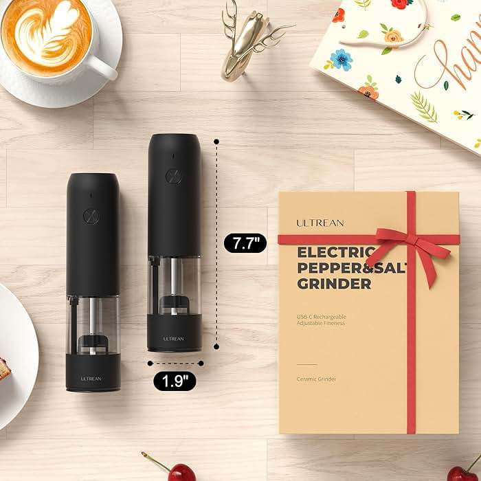Ultrean Pepper Grinder, Rechargeable Salt and Pepper Grinder with 6 Adjustable Coarseness, LED Light, Automatic Grinder for Kitchen, Home and Kitchen Appliances Birthday Gifts for Women, Black - Image 7