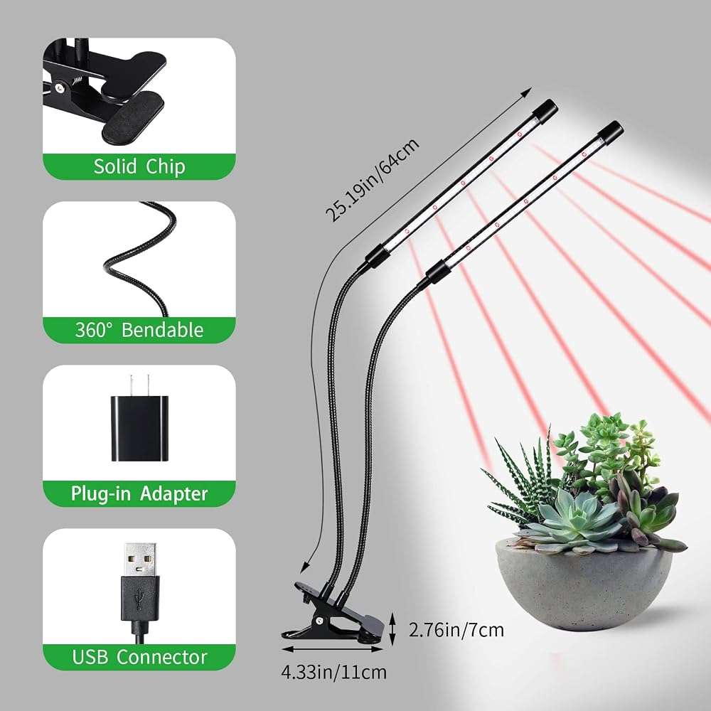 Grow Lights for Indoor Plants, Upgrade 84 LEDs Clip Plant Lights, Full Spectrum LED Plant Growing Lamps with Flexible Gooseneck, 3/9/12H Timer, 3 Spectral Modes, 10 Dimmable Levels (2 Head 1 Pack) - Image 5