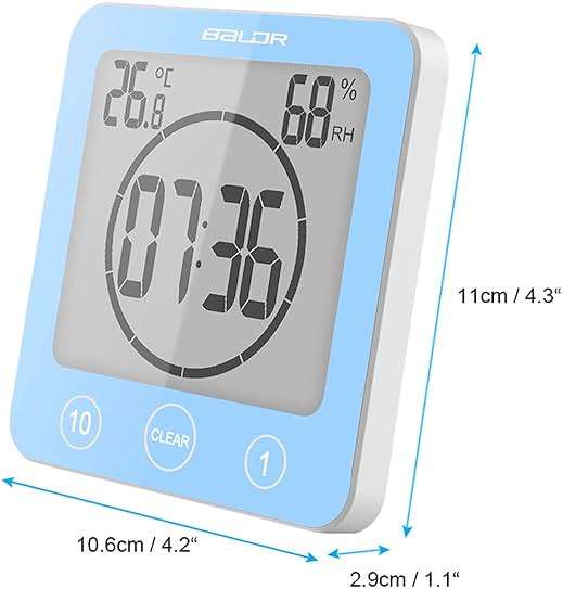 Digital Bathroom Shower Wall Clock Timer, LCD Digital Wall Clock with Suction Waterproof Temperature Humidity Gauge, Touch Screen Timer, Large Countdown Visual Timer Hanging Wall Clock - Image 2