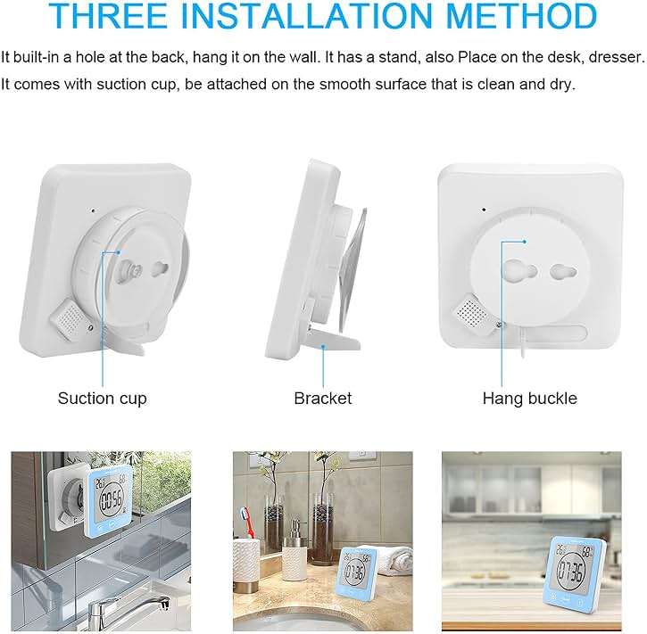 Digital Bathroom Shower Wall Clock Timer, LCD Digital Wall Clock with Suction Waterproof Temperature Humidity Gauge, Touch Screen Timer, Large Countdown Visual Timer Hanging Wall Clock - Image 4