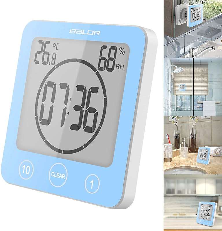 Digital Bathroom Shower Wall Clock Timer, LCD Digital Wall Clock with Suction Waterproof Temperature Humidity Gauge, Touch Screen Timer, Large Countdown Visual Timer Hanging Wall Clock - Image 8