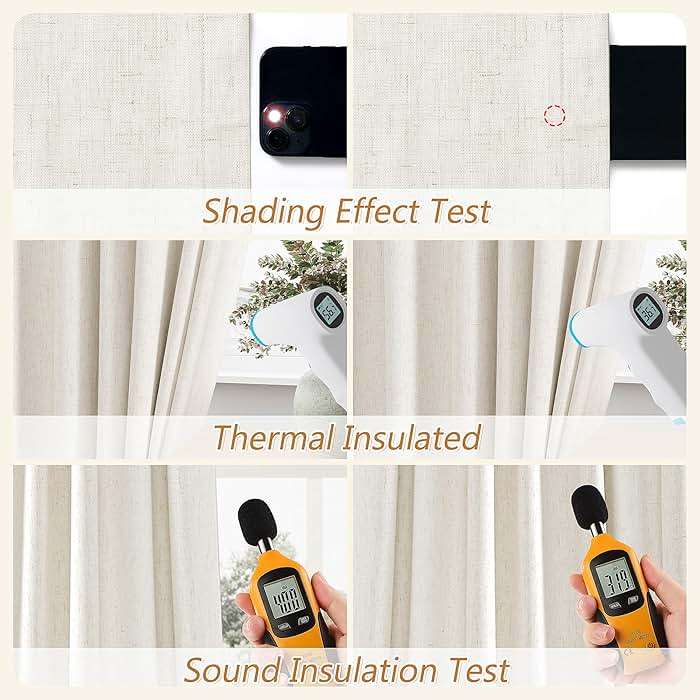 Guken Cream Linen Blackout Curtains 84 Inch Length 2 Panels Set for Living Room Bedroom Back Tab Thermal Insulated 100% Black Out Drapes Room Darkening Window Curtain Ivory Natural Beige - Image 5