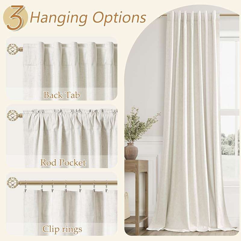 Guken Cream Linen Blackout Curtains 84 Inch Length 2 Panels Set for Living Room Bedroom Back Tab Thermal Insulated 100% Black Out Drapes Room Darkening Window Curtain Ivory Natural Beige - Image 6