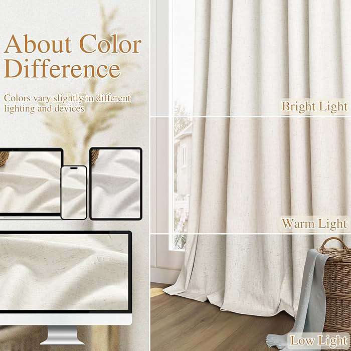 Guken Cream Linen Blackout Curtains 84 Inch Length 2 Panels Set for Living Room Bedroom Back Tab Thermal Insulated 100% Black Out Drapes Room Darkening Window Curtain Ivory Natural Beige - Image 7