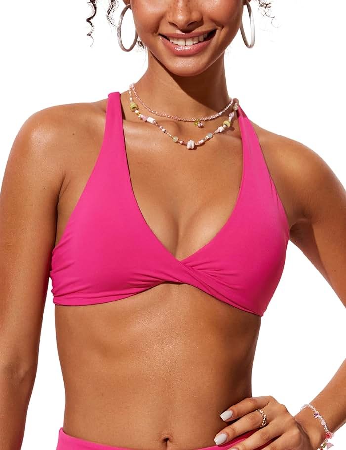 CRZ YOGA Twist Front Bikini Tops for Women - Padded V Neck Criss Cross Back Triangle Sexy Swim Bathing Suit - Product Image